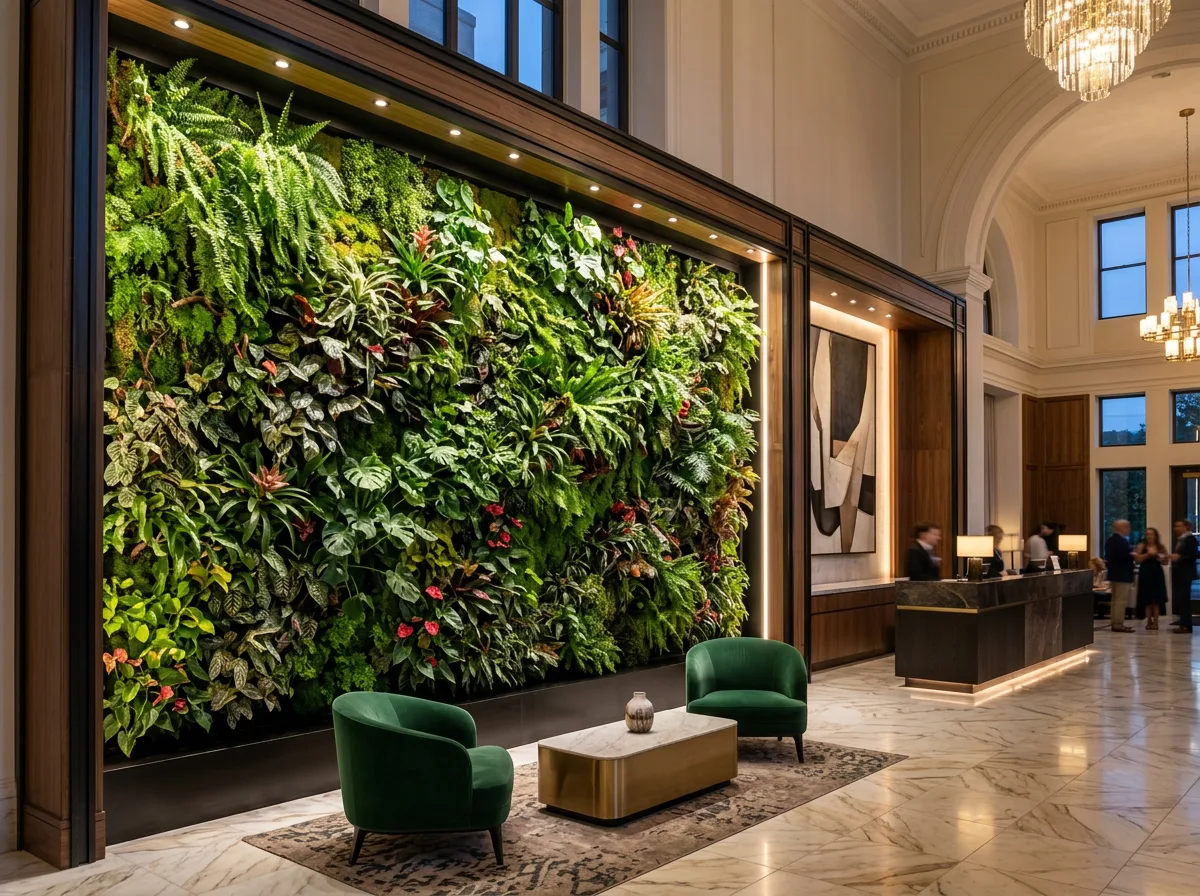 Mur v&eacute;g&eacute;tal avec &eacute;clairage LED design